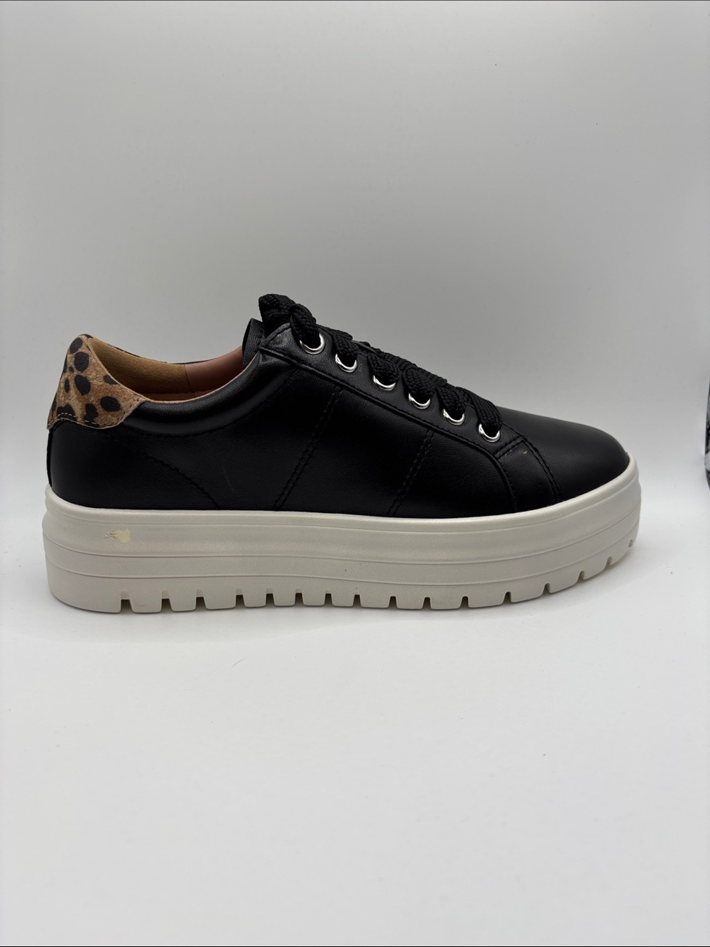 Paolo Black Platform Sneaker with Leopard Heel